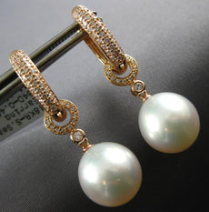 1.49CT DIAMOND & SOUTH SEA PEARL 18K ROSE GOLD 3D ETOILE HUGGIE HANGING EARRINGS