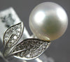ESTATE LARGE .27CT DIAMOND & AAA SOUTH SEA PEARL 18K WHITE GOLD DOUBLE LEAF RING