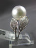 ESTATE LARGE .27CT DIAMOND & AAA SOUTH SEA PEARL 18K WHITE GOLD DOUBLE LEAF RING