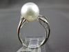 ESTATE LARGE .27CT DIAMOND & AAA SOUTH SEA PEARL 18K WHITE GOLD DOUBLE LEAF RING
