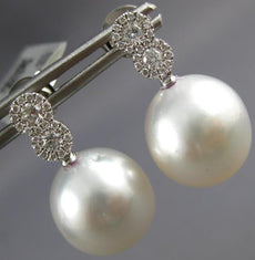 LARGE .32CT DIAMOND AAA SOUTH SEA PEARL 18K WHITE GOLD INFINITY HANGING EARRINGS