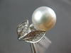 ESTATE LARGE .27CT DIAMOND & AAA SOUTH SEA PEARL 18K WHITE GOLD DOUBLE LEAF RING