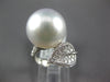 ESTATE LARGE .39CT DIAMOND AAA SOUTH SEA PEARL 18KT WHITE GOLD CLASSIC LEAF RING