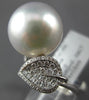 ESTATE LARGE .39CT DIAMOND AAA SOUTH SEA PEARL 18KT WHITE GOLD CLASSIC LEAF RING