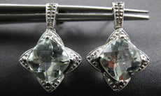 3.84CT DIAMOND & AQUAMARINE 14KT WHITE GOLD CUSHION FLOWER STAR HANGING EARRINGS