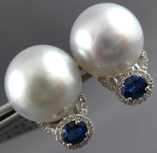 .99CT DIAMOND & AAA SAPPHIRE & SOUTH SEA PEARL 18K WHITE GOLD OVAL STUD EARRINGS