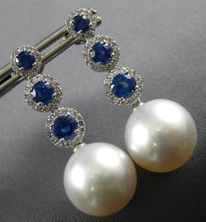 1.87CT DIAMOND & AAA SAPPHIRE & PEARL 18KT WHITE GOLD JOURNEY HANGING EARRINGS
