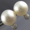 ESTATE LARGE .10CT DIAMOND & AAA SOUTH SEA PEARL 18K WHITE GOLD 3D STUD EARRINGS