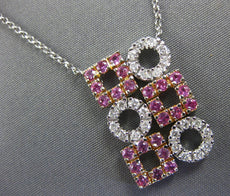.55CT DIAMOND & AAA PINK SAPPHIRE 14KT WHITE GOLD 3D SQUARE & ROUND FUN NECKLACE
