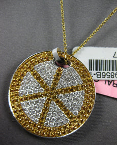 3.57CT DIAMOND & AAA YELLOW SAPPHIRE 18KT WHITE GOLD CIRCULAR PIZZA PIE PENDANT