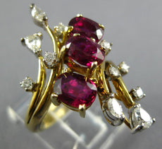 3.92CT DIAMOND & AAA RUBY 14KT 2 TONE GOLD MULTI SHAPE 3 STONE LEAF RING #26976