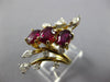 3.92CT DIAMOND & AAA RUBY 14KT 2 TONE GOLD MULTI SHAPE 3 STONE LEAF RING #26976