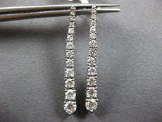 ESTATE LARGE 2CT DIAMOND 14KT WHITE GOLD GRADUATING JOURNEY BAR HANGING EARRINGS