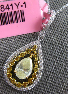 1.25CT WHITE & FANCY YELLOW DIAMOND 18KT 2 TONE GOLD SOLITAIRE TEAR DROP PENDANT