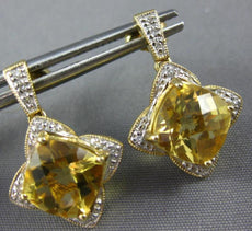 4.19CT DIAMOND & AAA CITRINE 14K YELLOW GOLD CUSHION CUT FLOWER HANGING EARRINGS