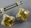 4.19CT DIAMOND & AAA CITRINE 14K YELLOW GOLD CUSHION CUT FLOWER HANGING EARRINGS