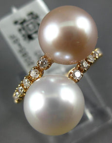 .25CT DIAMOND & AAA WHITE & PINK SOUTH SEA PEARL 18KT ROSE GOLD CRISS CROSS RING