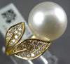 LARGE .27CT DIAMOND & AAA SOUTH SEA PEARL 18KT YELLOW GOLD DOUBLE LEAF LOVE RING