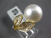 LARGE .27CT DIAMOND & AAA SOUTH SEA PEARL 18KT YELLOW GOLD DOUBLE LEAF LOVE RING