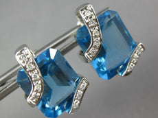 ESTATE 15.17CT DIAMOND & AAA BLUE TOPAZ 14K WHITE GOLD CLASSIC FUN STUD EARRINGS