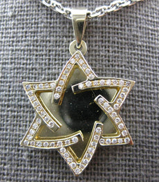 .42CT DIAMOND 14KT YELLOW GOLD 3D DOUBLE PLATED STAR OF DAVID FLOATING PENDANT