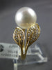 LARGE .27CT DIAMOND & AAA SOUTH SEA PEARL 18KT YELLOW GOLD DOUBLE LEAF LOVE RING