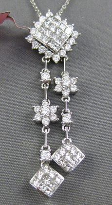 1.53CT DIAMOND 18K WHITE GOLD ROUND & PRINCESS FLOWER BY THE YARD LARIAT PENDANT