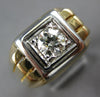 LARGE .65CT DIAMOND 14KT 2 TONE GOLD 3D ROUND SOLITAIRE SQUARE MENS RING #27030