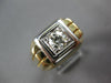 LARGE .65CT DIAMOND 14KT 2 TONE GOLD 3D ROUND SOLITAIRE SQUARE MENS RING #27030