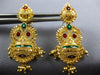 LARGE .22CT DIAMOND & ENAMEL 22KT YELLOW GOLD CHANDELIER HANGING EARRINGS #26949