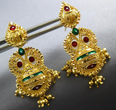 LARGE .22CT DIAMOND & ENAMEL 22KT YELLOW GOLD CHANDELIER HANGING EARRINGS #26949