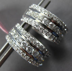 1.61CT DIAMOND 18KT WHITE GOLD 3D 3 ROW MULTI HEART HUGGIE HOOP HANGING EARRINGS