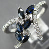 ESTATE .92CT DIAMOND & AAA SAPPHIRE 14KT WHITE GOLD 3D CRISS CROSS LEAF RING