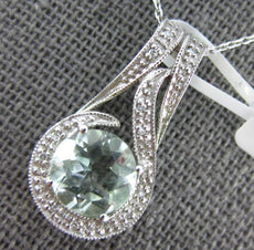 1.75CT DIAMOND & AAA GREEN AMETHYST 14KT WHITE GOLD 3D FILIGREE FLOATING PENDANT