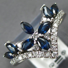 1.23CT DIAMOND & AAA SAPPHIRE 14K WHITE GOLD ROUND & MARQUISE V SHAPE CROWN RING