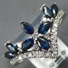 1.23CT DIAMOND & AAA SAPPHIRE 14K WHITE GOLD ROUND & MARQUISE V SHAPE CROWN RING