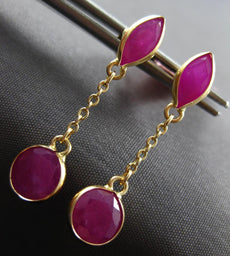 4.56CT AAA RUBY 14KT YELLOW GOLD 3D MARQUISE & ROUND CHANDELIER HANGING EARRINGS