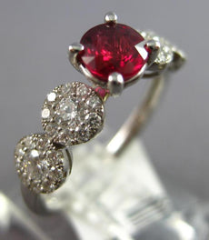 1.12CT DIAMOND & AAA RUBY 18KT WHITE GOLD 3D ROUND MULTI FLOWER ENGAGEMENT RING