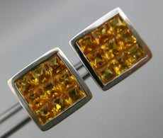 LARGE 3.43CT AAA YELLOW SAPPHIRE 18K WHITE GOLD PRINCESS INVISIBLE STUD EARRINGS