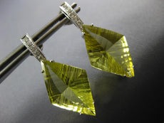 ESTATE LARGE 19.28CT DIAMOND & AAA LEMON QUARTZ 14KT WHITE GOLD HANGING EARRINGS