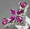 ESTATE 1.21CT DIAMOND & AAA RUBY 14KT WHITE GOLD 3D V SHAPE FLOWER CROWN RING