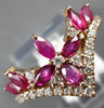 ESTATE 1.21CT DIAMOND & AAA RUBY 14KT ROSE GOLD 3D V SHAPE FLOWER CROWN RING