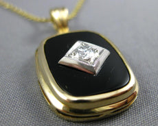 ANTIQUE .08CT OLD MINE DIAMOND & AAA ONYX 14KT YELLOW GOLD 3D PENDANT #26736