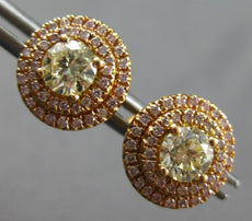 LARGE 1.29CT WHITE & FANCY YELLOW DIAMOND 18KT ROSE GOLD 3D HALO STUD EARRINGS