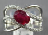 WIDE 1.45CT DIAMOND & AAA RUBY 14KT WHITE GOLD OVAL & ROUND CRISS CROSS FUN RING