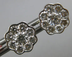 ESTATE LARGE 1.42CT DIAMOND 18KT WHITE GOLD CLUSTER BEZEL FLOWER STUD EARRINGS