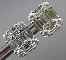 LARGE 2.25CT DIAMOND 18KT WHITE GOLD 3D ROUND & BAGUETTE SQUARE STUD EARRINGS