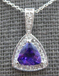 .88CT DIAMOND & AAA AMETHYST 14K WHITE GOLD 3D TRILLION & ROUND FLOATING PENDANT