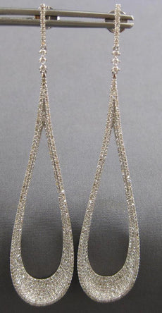 EXTRA LARGE 2.64CT DIAMOND 14KT WHITE GOLD ELONGATED TEAR DROP HANGING EARRINGS