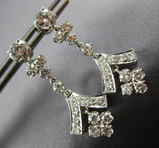 ESTATE LARGE 3.0CT DIAMOND 14KT WHITE GOLD 3D ROUND CHANDELIER HANGING EARRINGS